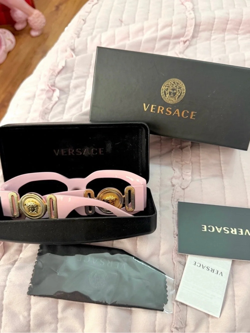 Authentic Versace Pink Rock Icon Sunglasses comes with everything in the pic